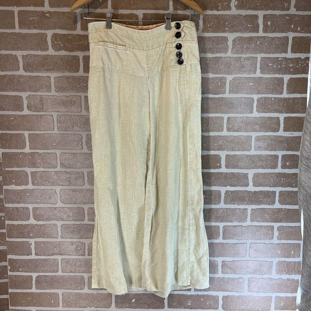 Elevenses Anthropologie Linen Pants women size 0 wide leg flare